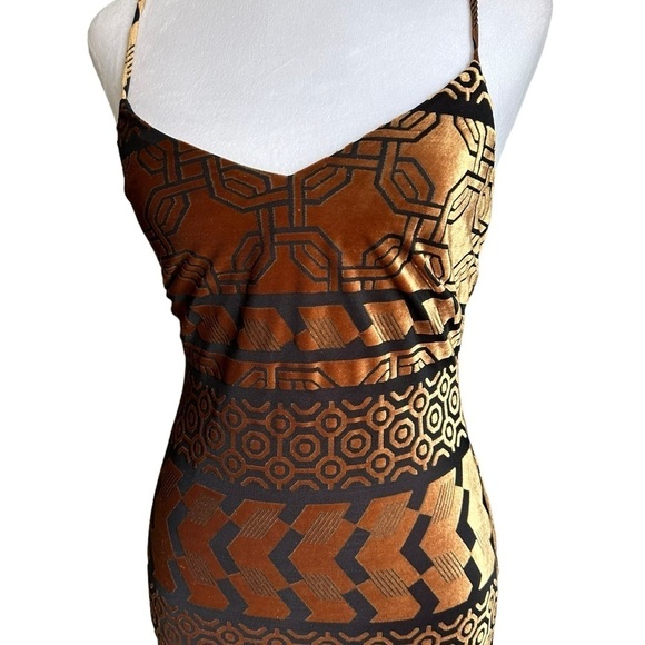 Nicole Miller STUDIO Black/Bronze Burnout Stretch Velvet Slip Dress Size 4 - Picture 8 of 17